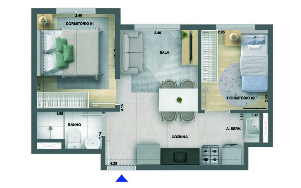 2 DORMS. 32,03M2