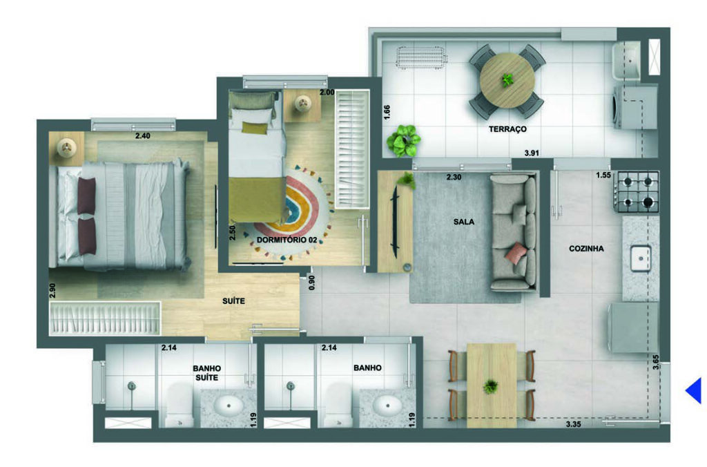 2 DORMS. COM SUÍTE E TERRAÇO 44,73M2